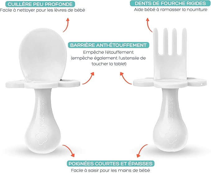 grabease Ustensiles d'auto-alimentation pour bébés et tout-petits - Ensemble cuillère et fourchette pour le sevrage dirigé par bébé - Fabriqués en plastique non toxique