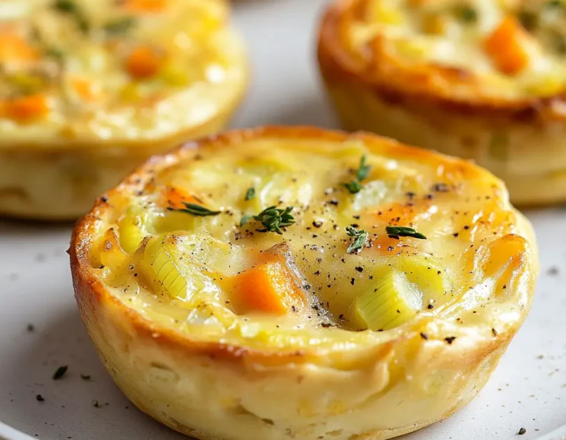 Mini quiches aux poireaux et carottes pour bébé dès 12 mois, texture crémeuse idéale DME, sans croûte, légumes tendres