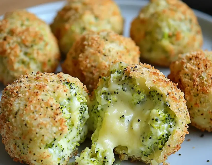 Boulettes fondantes au brocoli, pomme de terre et fromage pour bébé en DME, dorées et croustillantes à l’extérieur, avec un cœur moelleux et fondant.