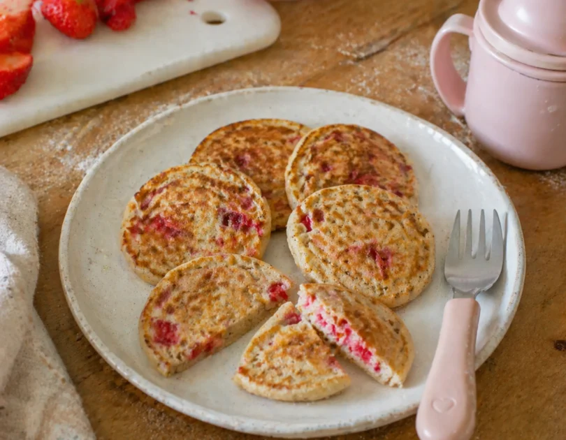 pancakes à la fraise et banane pour bébé dès 10 mois recette DME